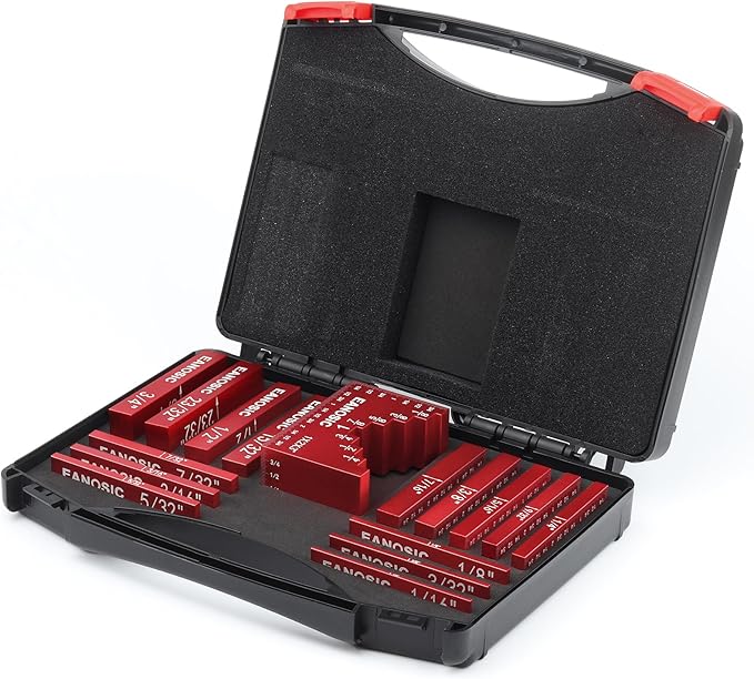 EANOSIC Setup Blocks Woodworking Tools - 16 PCS Height Gauge Block Set with Easy Block, Precision Ruler-Marked Bars - Solid Aluminum Alloy Setup Barsn Saw Gauges for Router and Table Saw Set Up