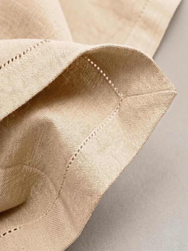 Palisa Beige Cotton Napkins Set of 12 | Premium Hemstitch Detailing Cloth Dinner Napkins 18x18 Inch | Soft Washable & Reusable Table Napkins for Everyday Use Weddings Parties Restaurants & Hotels