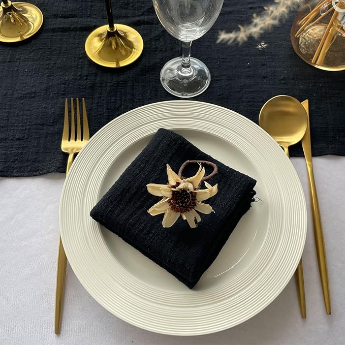 EHLDekol Gauze Cloth Napkins 6 Pack 16x16 Inches 100% Natural Soft Cotton Weddings Decorative Parties Family Everyday Use Bulk Linen Dinner Napkins (Black, 6 Pack)