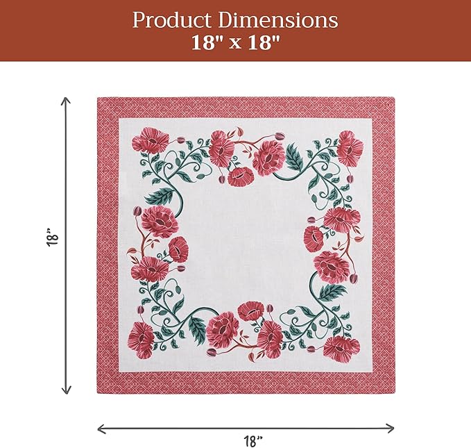 Maison d' Hermine Cloth Napkins Set of 4 100% Cotton Everyday Reusable Square Napkins Cloth Washable Dinner Party Wedding Restaurant Gifts for Mothers Day Spring/Summer (Poppy, 18" x 18")