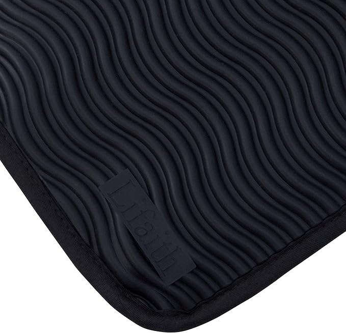 Silicone Pot Holders for Kitchen, Set of 3, Heat Resistant to 500°F, Non-Slip Wave Texture with Pocket & Hanging Loop, 7" x 9" Hot Pads for Cooking, Baking & Counter Protection (Black)
