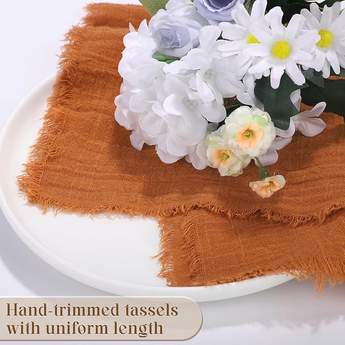TURSTIN 24 Pieces Cotton Linen Cloth Napkin Handmade Cloth Napkin with Fringe 17 x 17 Inch Soft Dinner Wedding Napkins Square Rustic Fringe Table Napkins for Dinners, Parties, Weddings, Terracotta
