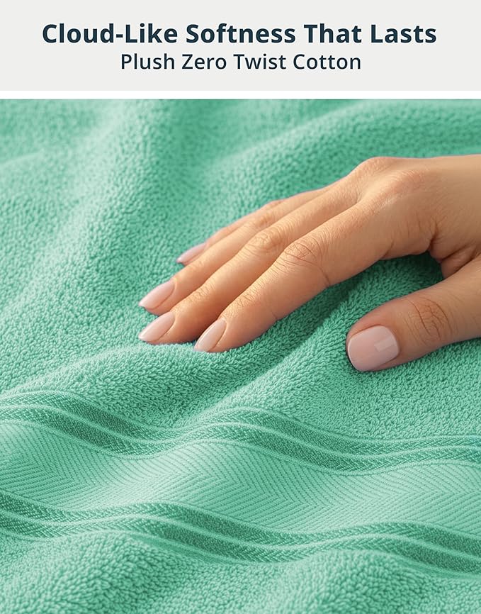LANE LINEN Luxury Bath Towel Set of 12 – 100% Mercerized Cotton Towels, 4 Bath, 4 Hand Towel & 4 Washcloths, Zero Twist, Remains Soft & Absorbent Even After Multiple Washes - Aqua Sky