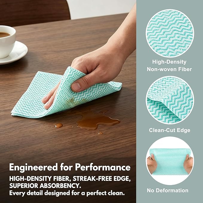 Disposable Dish Cloth and Cleaning Handi Wipes, 100ct, Multi-Use Rags for Kitchen, Bathroom and Windows, Green
