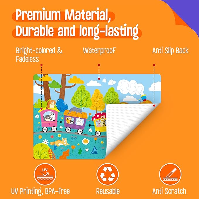 6 Pack Placemats for Kids, Non-Slip Washable Dining Mats, Reusable Cat-Themed Table Mats for Home, Kindergarten, Classroom, Nursery