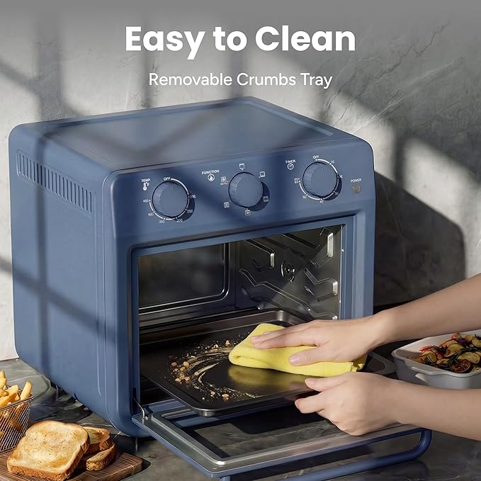 SMIRLY 6-in-1 Air Fryer Toaster Oven Combo, 27QT Convection Oven Countertop, 60 Min Timer, 1800W Oven for Toast, Roast, Bake, Reheat, Broil, Warm, Fits up to a 5 lb Turkey, 12" Pizza, 8 Toast, Blue