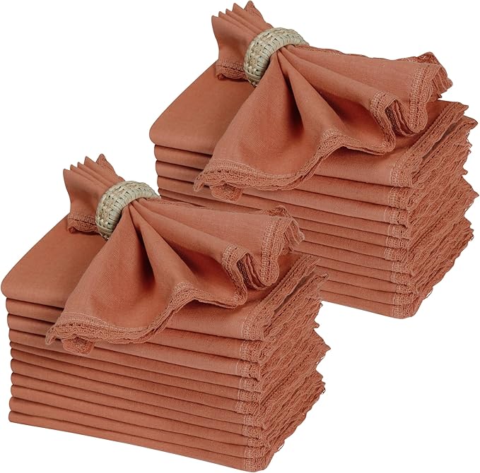 Ramanta Home Linen Flax Cloth Napkins Set of 24 Rust, 18x18 Inch | Easter Premium Cotton Linen Flax Lace Soft & Durable | Washable Ideal for Spring Basket Décor, Wedding, Party, Kitchen, Everyday Use