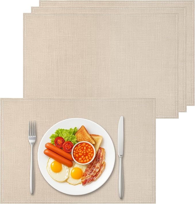 Bloss Beige Placemats Set of 4-12x18 Inch Table Mats Washable Heat-Resistant Place Mats for Dining Table, Easy to Clean Seasonal Place Mats for Holiday Party Kitchen Dining Table Decoration