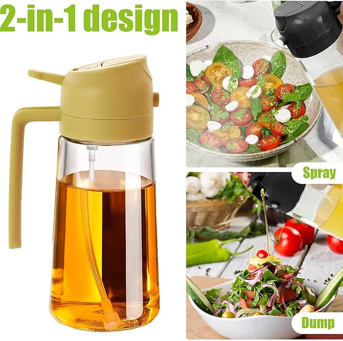 4 Pack 16oz/470 ml Olive Oil Dispenser Bottle 2 in 1 Clear Glass Oil Sprayer and Container Refillable Vinegar Dispenser with Automatic Cap Portable Spray Bottle for Cooking Baking Orange