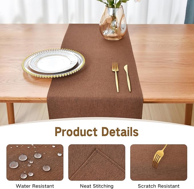 Farmhouse Rustic Table Runner Brown Faux Linen Table Runners Water Resistant Table Runner 72 inches Long for Living Room Dresser Bedroom Kitchen Dining Party 13x72 Inch