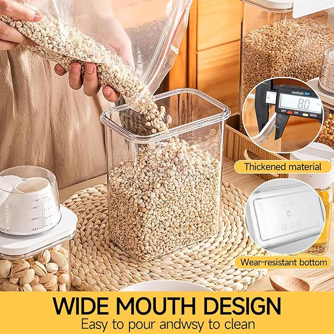 Cereal Container，Rice Storage Dispenser-Airtight Food Storage Organizers BPA-free Plastic Kitchen Pantry Storage Containers food-grade PET material Suitable for rice, grains(2300ml+1800ml)