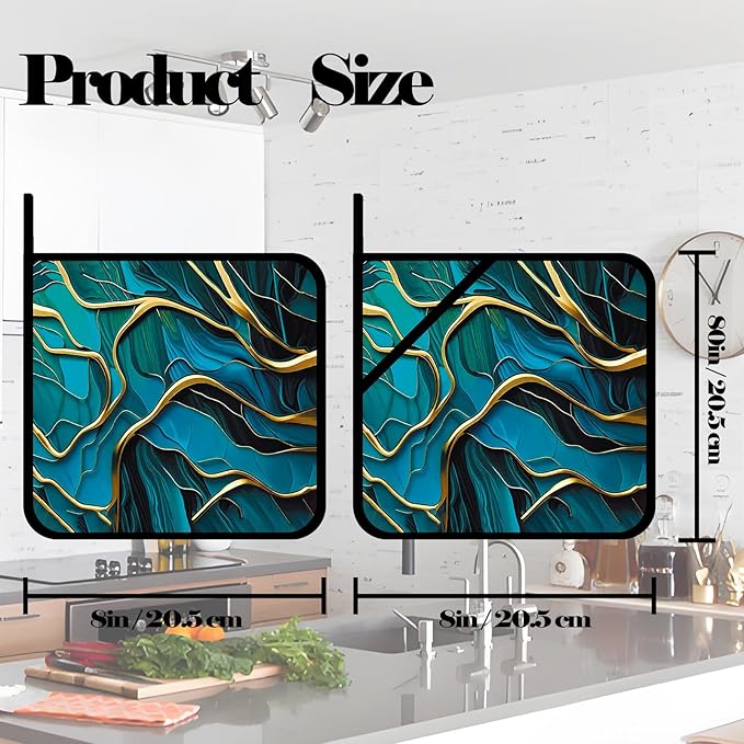Pot Holders for Kitchen Heat Resistant Pot Holders,Abstract Turquoise Stone Marble Set of 2 Oven Hot Pads for Cooking Baking BBQ Gifts for Women Men