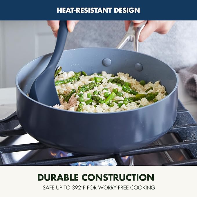 GreenPan Silicone Solid Spoon, Mixing Stirring Serving, Cooking Kitchen Utensil, Flexible Rubber Nonstick Cookware, Rigid Steel Core, Heat-Resistant, Anti-Slip Handle, BPA-Free, Dishwasher Safe, Blue