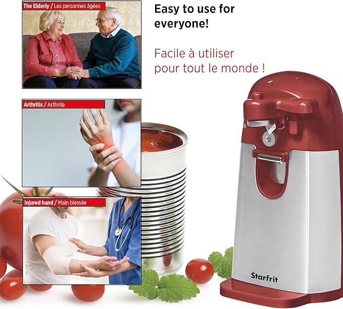 Starfrit Gourmet - MightiCan Can Opener - Holds and Leaves No Sharp Edges on Lid - Comfort Grip - Heavy Duty Non-Slip Knob - 3 Year Warranty