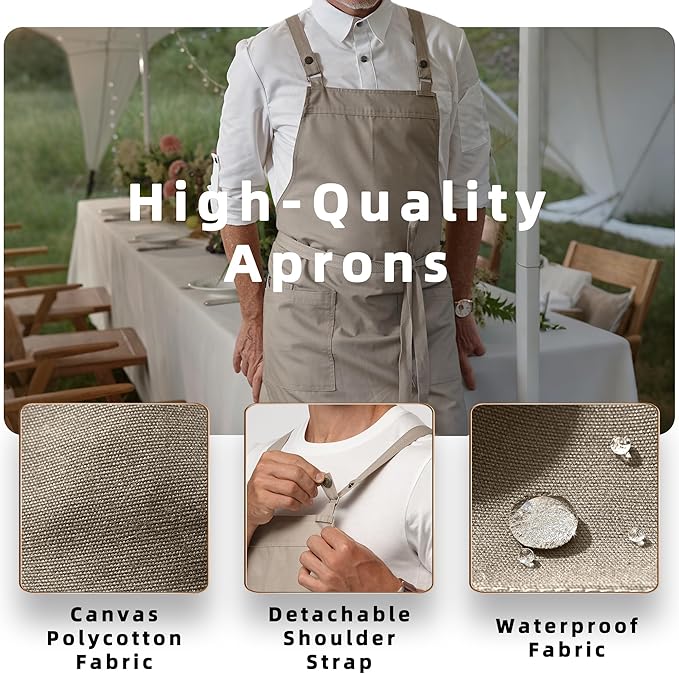 Unisex Kitchen Apron, Cross Strap Apron with 2 Pockets, Durable Waterproof Professional Apron