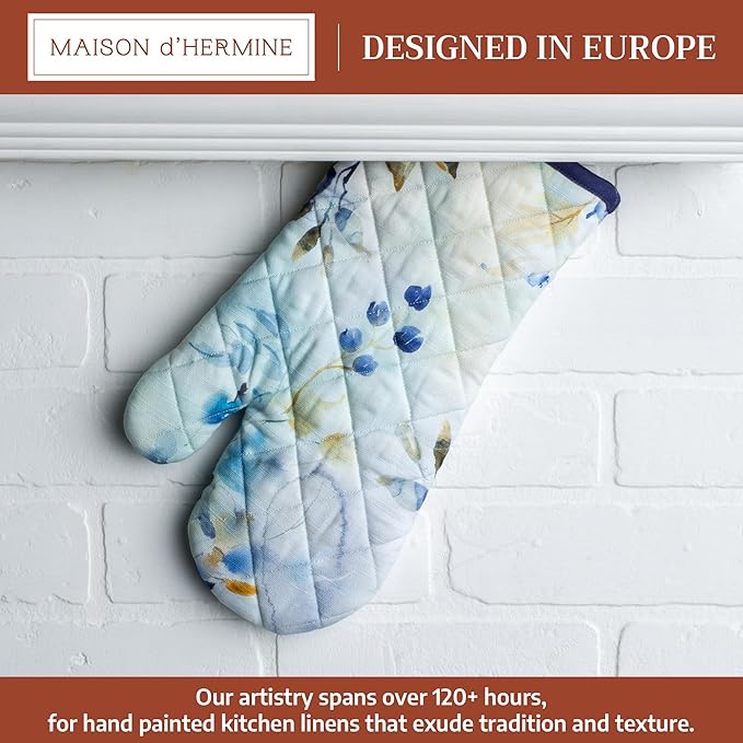 Maison d'Hermine Oven Gloves 100% Cotton Oven Mitt 7" x 13" with Loop Heat Resistant BBQ Cooking Gloves Baking Grilling Gifts for Mothers Day Spring/Summer (Pack of 1, Lazy Summer Days)