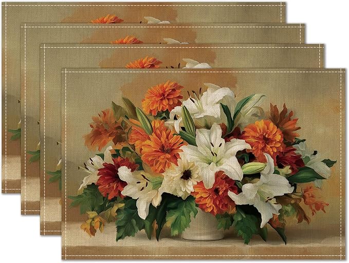 HOMETITUTE Placemats Set of 4 12x18 inch Floral Bouquet Pattern Spring Table Mats for Dining Table Linen Placemats Farmhouse Decorations Kitchen Decor for Outdoor Home Party Kitchen Seasonal Dining