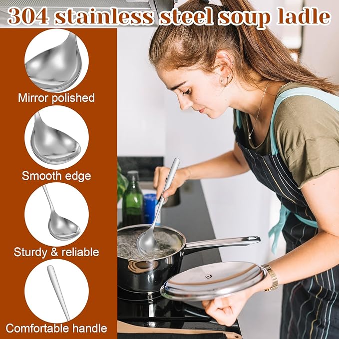 10 Pack Small Ladle Sauce Ladle, 8 Inch 304 Stainless Steel Soup Ladles Gravy Soup Spoon Ladles for Serving Sauces(Silver)