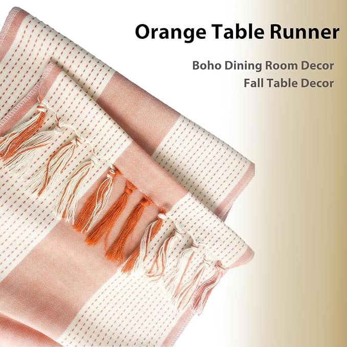 Niviy Orange Fall Table Runner 72 Inches Long, Boho Farmhouse Seasonal Thanksgiving Decor Washable Table Runners Fall Decorations for Home (Orange, 12"×72")
