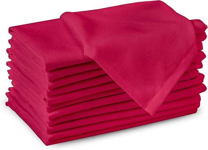 Encasa XO Hot Pink Cloth Napkins Set of 6, 17"x17" | Solid Color Cotton Dinner Napkins | Washable & Reusable Wedding Napkins for Holiday Dinners, Party, & Everyday Table Decor