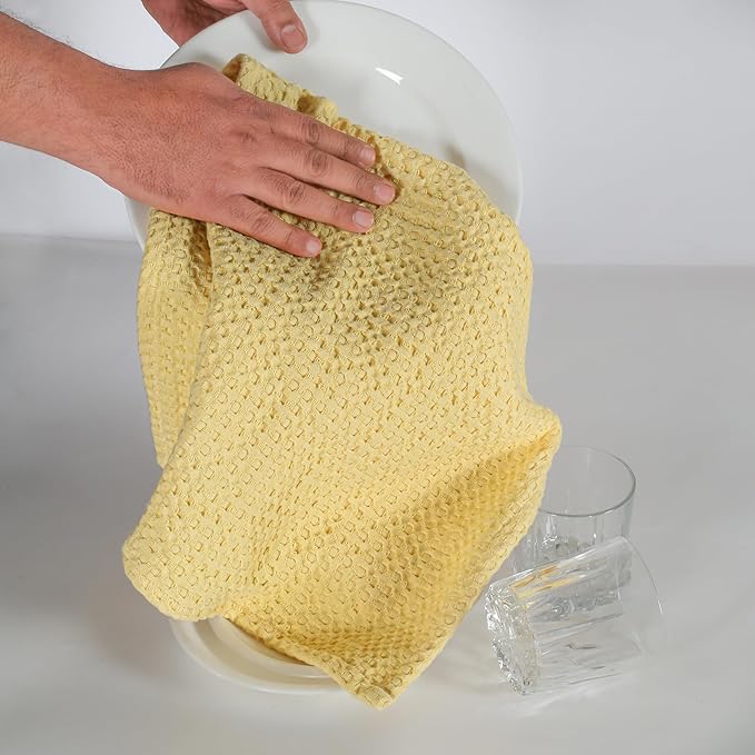 Native Fab 4-Pack Premium Waffle Kitchen Towels with Hanging Loop 16x26 inches, Soft Absorbent, Cotton Dish Towels for Cleaning Drying Dishes, Yellow