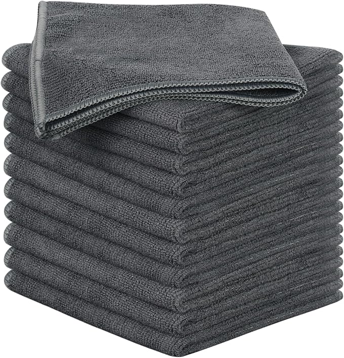 SINLAND Microfiber Cleaning Cloth Super Absorbent Kitchen Dish Cloths Quick Dry No Streak Dish Rags Glass Cloths 12inchx12inch 12 Pack Grey