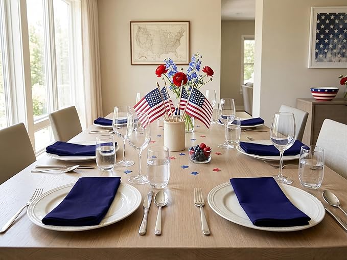 PurpleEssences Set of 12 Cloth Dinner Napkins 100% Cotton 18x18 Inch - Soft Durable Washable - Ideal for Farmhouse Party Spring Easter Summer - Perfect Everyday Use Table Linen - Navy Blue