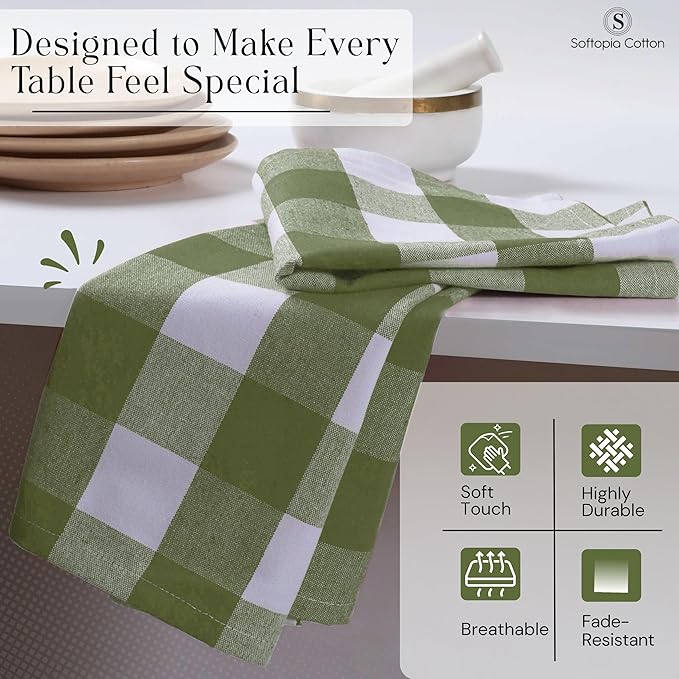 Mint Green Buffalo Plaid Cloth Napkins 4 Pack, 16x16 Inches, 100% Cotton, Washable Checked Table Linen, Rustic Farmhouse Decor for Family Dinner, Easter Brunch, Spring Family Meals