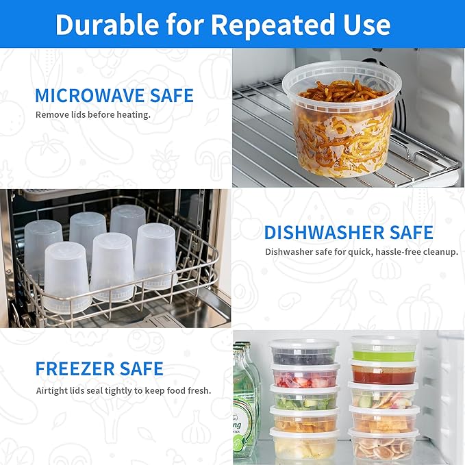 Plastic Deli Containers with Lids, 48 Sets 12oz Leakproof Soup Storage Containers for Family Soup & Leftovers, Round Meal Prep Cups, BPA Free, Microwave/Freezer/Dishwasher Safe