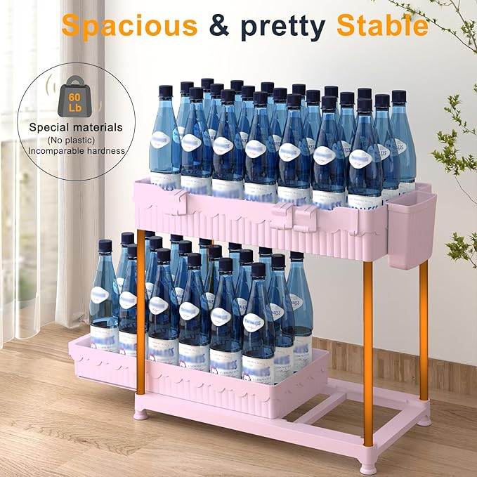 Sevenblue 3 Pack Under Sink Organizers, 2-Tier Multi-Use Kitchen and Bathroom Organizers and Storage with Sliding Drawers, Bathroom Cabinet Organizer (Pink, 12.8 Inch)