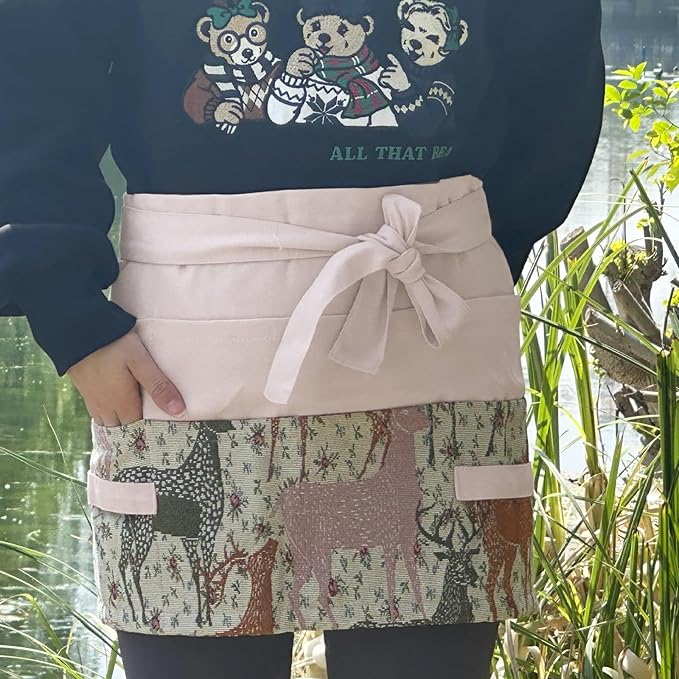 Garden Apron for Woman, Serve Apron Cute, Flora Half Apron with 8 Pockets, Valentines Gift for Mom Wife Girlfriend