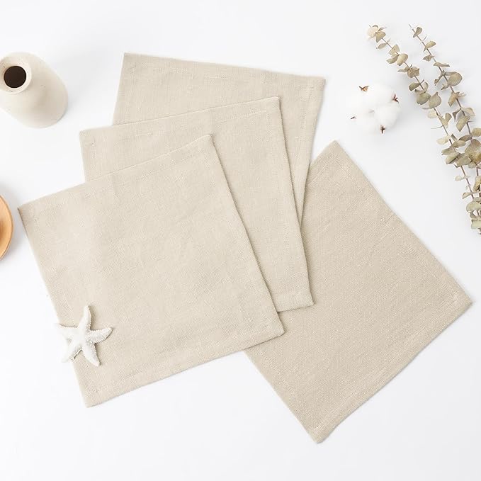 100% Linen Thick Washcloths with Loop - Linen Cloths Makeup for Face 4 Pack 10 x 10 Inch, Small Exfoliating Face Washcloth for Women Bathroom Travel,Dark Khaki