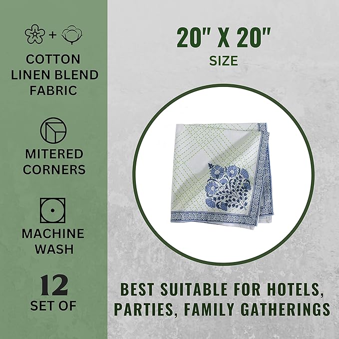 FINGERCRAFT Cloth Napkins, Set of 12 Cotton Linen Blend Printed Dinner Napkins Cloth Mitered Corner Perfect for Parties Dinners Weddings Cocktail Christmas Easter 20x20 Mesh Banquet