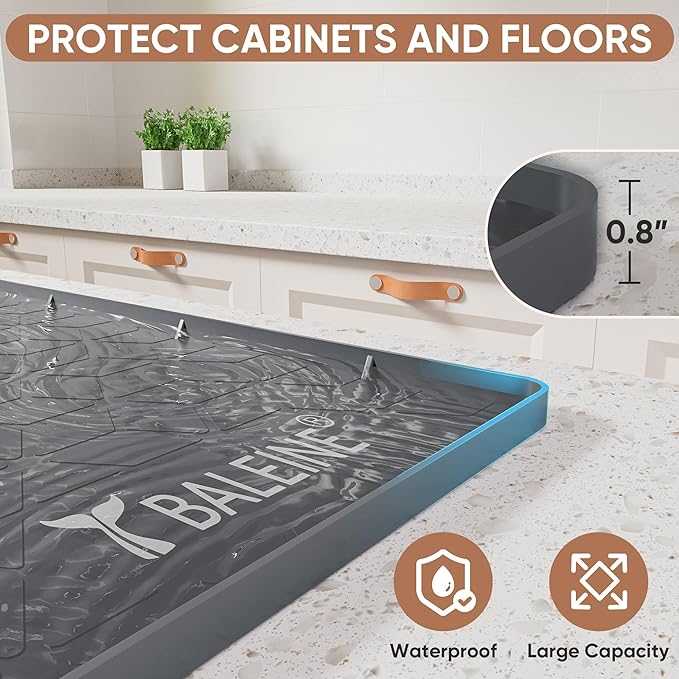 BALEINE 34''×22'' Under Sink Mat, Waterproof Food Grade Silicone Undersink Mat, Cabinet Shelf Drip Tray, Under Sink Liner for Kitchen, Bathroom (Charcoal)