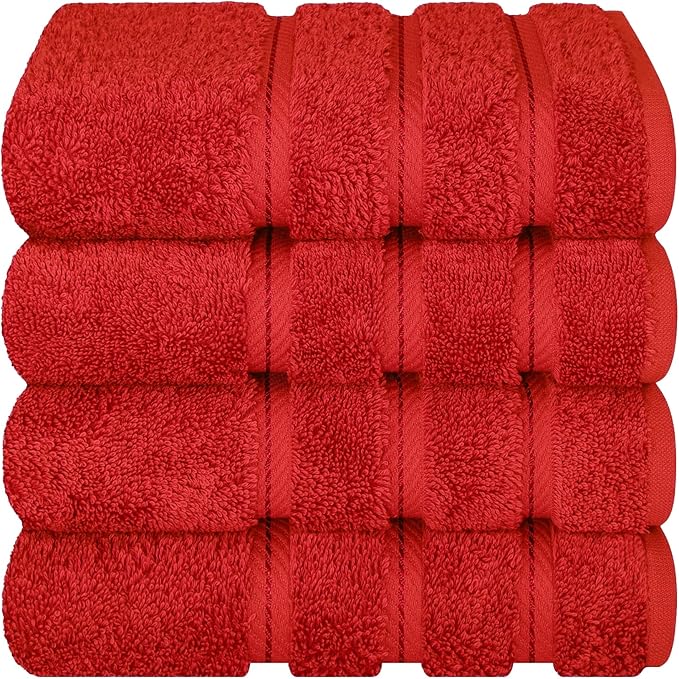 American Soft Linen Luxury Hand Towels for Bathroom, 600 GSM Heawy Weight 16x28 Size 100% Cotton Turkish 4 Piece Hand Face Towel Set, Red Hand Towels