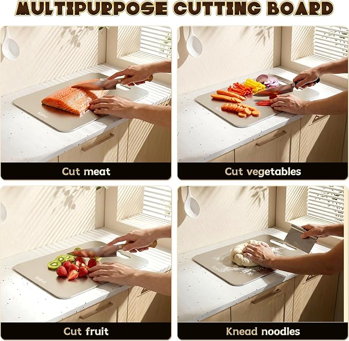 Saliva Titanium Cutting Boards for Kitchen, Cutting Board Double Sided Food Grade, Dishwasher Safe, No Blunt Knife, Chopping Boards with Handle for Meat, Fruit & Vegetable (15x11in)