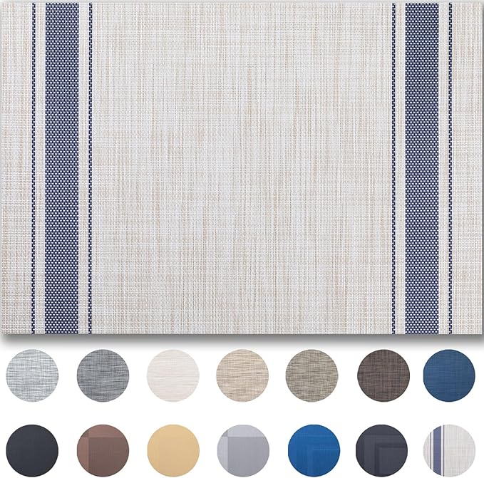 Placemats Set of 8 - Easy Clean Woven Vinyl Placemats for Dining Table, Indoor/Outdoor Place Mats, Washable PVC Table Mats（Blue Skyline）