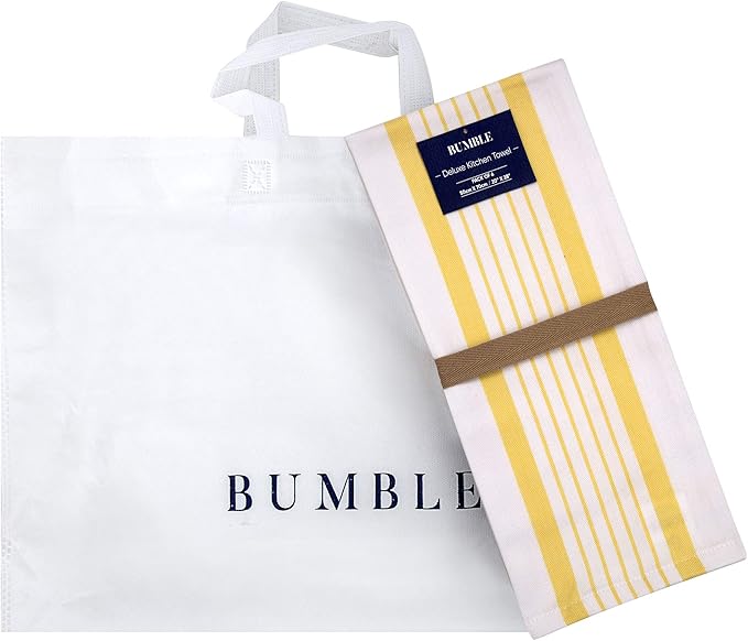 Premium Kitchen Towels (20”x 28”, 6 Pack) | Large Cotton Dish Towels | Flat & Terry Highly Absorbent Kitchen Linen Set with Hanging Loop | Yellow Striped