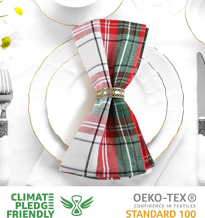 Urban Villa Cloth Napkins Set of 12 20x20 Inches 100% Cotton Napkins Cloth Washable Durable Reusable Absorbent Table Dinner Napkins Cloth for Christmas Hotel Lunch Restaurant Parties - Christ Checks