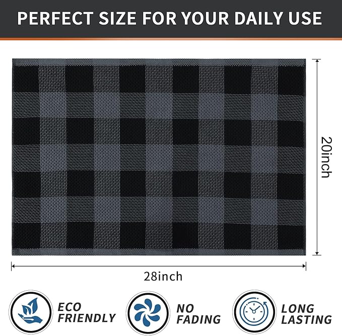Mordimy 100% Cotton Waffle Weave Kitchen Towels, 20 x 28 Inches, Super Soft and Absorbent Buffalo Check Large Dish Towels for Drying Dishes, 4-Pack, Black & Grey