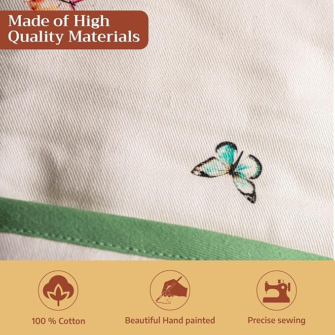 Maison d' Hermine Double Oven Mitts 100% Cotton 7"x35" Double Oven Mitt Heat Resistant BBQ Cooking Gloves with Loop Baking Grilling Gifts for Mothers Day Spring Summer (Botanical Fresh)