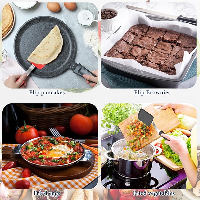 Gejoy 4 Pcs Silicone Cookie Spatula Turner Mini Brownie Spatula Flexible Silicone Spatulas Nonstick Cookware Heat Resistant No Scratch Flipper Baking Utensils for Egg Pancake(Red, Black)