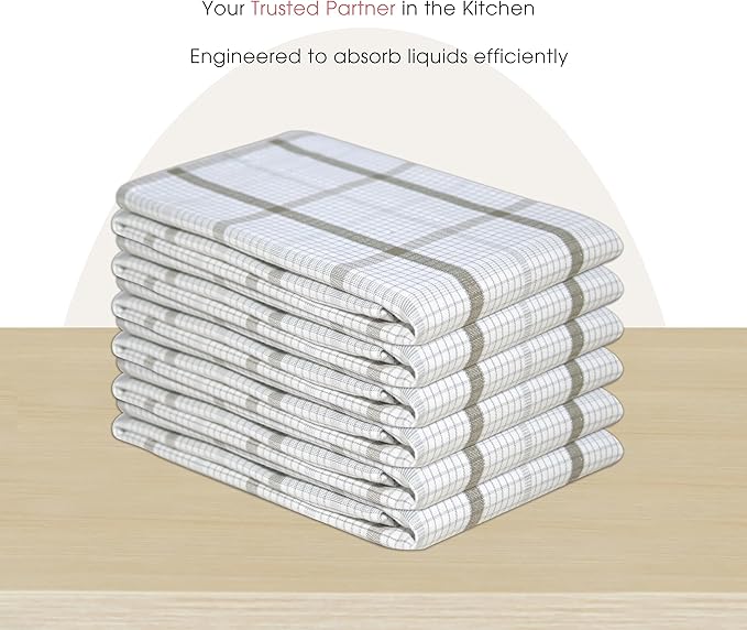 Urban Villa Kitchen Towels 100% Cotton Dish Towels for Kitchen (Set of 6) 20”x30” Dish Cloths Absorbent Kitchen Linen Set with Hanging Loop Perfect for Drying Dishes Cleaning – Tiny Check