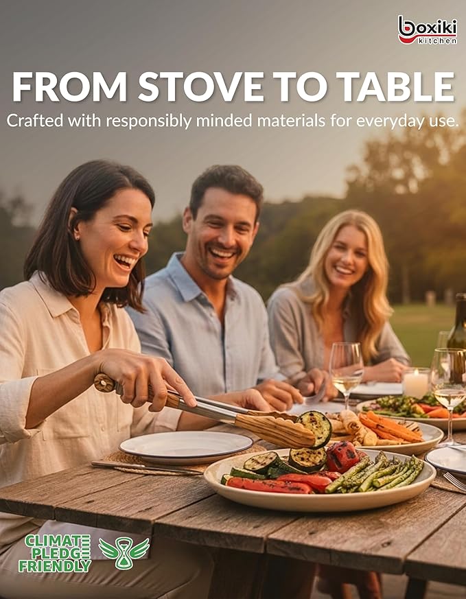 Premium Olive Wood Salad Tongs for Serving, 12 Inch Serving Tongs with 304 Stainless Steel Handle for Salad, Bread, BBQ, Pickles, Toaster & Kitchen Use