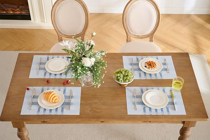 Leetaltree Geometric Print Blue Placemats Set of 6 - Heat Resistant Non-Slip Place mats for Dining Table, Washable Durable PVC Vinyl Woven Table Mats (Geometric Blue, 6)