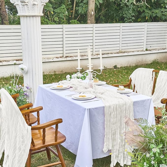 IVAPUPU 10 Pcs Cheesecloth Table Runner - 10ft Ivory White Spring Boho Gauze Cheese Cloth Table Runners for Baby Shower Decorations Wedding Party Garden Farmhouse