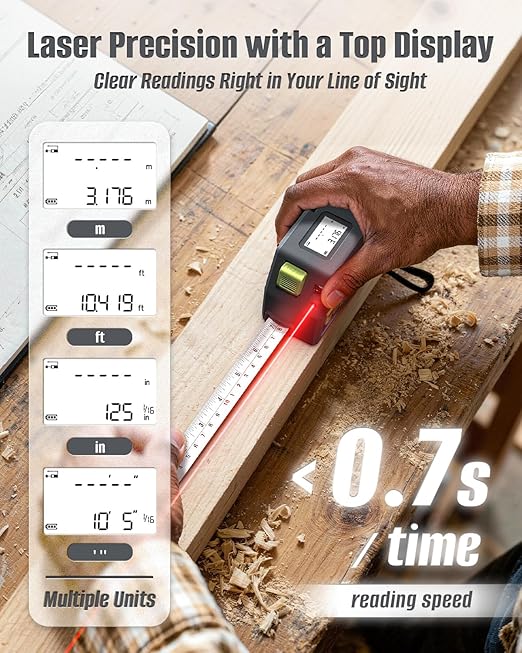 Laser Tape Measure 2-in-1, Inkerma 131Ft/40m Laser Measurement Tool & 16Ft/5m Measuring Tape, Digital Laser Tape Measure with Pythagorean Mode, Area and Volume, Self-Locking Tape, Belt Clip