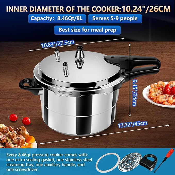 Pressure Cooker 8 qt+ Aluminum, ollas de presión para cocinar pressure cooker 8 qt All Stovetops Induction Compatible Thickened Pressure Cooker with Spring