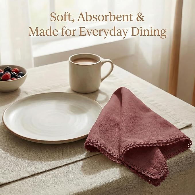 ACCENTHOME Burgundy Cloth Napkins Set of 12 18x18 inch Cotton Dinner Napkins - Washable Soft Premium Hotel Quality Reusable Napkins Perfect Table Napkins for Family Dinners, Weddings & Everyday Use