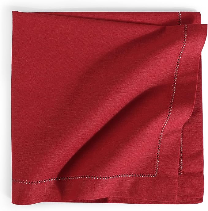 FINGERCRAFT Cloth Napkins, Hemstitch Napkins Cloth, 20x20 Inch Generous Golden Zari Picot Hem, Mitered Corner, Premium Quality Perfect for Parties Dinners Weddings Set of 12 Christmas Color Tango Red